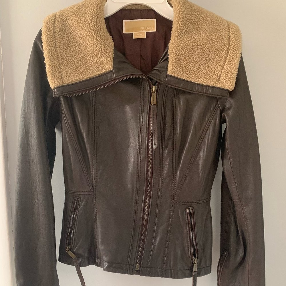 Michael Kors Brown Leather Jacket Women's XS